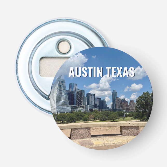 Austin Texas City Skyline Photography Flasköppnare (Framsidan)