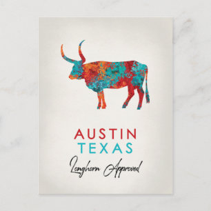 Austin Texas Colorful Longhorn Vykort