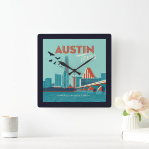 Austin, Texas Congress Avenue Bridge Fyrkantig Klocka