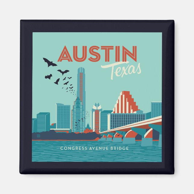 Austin, Texas | Congress Avenue Bridge Magnet (Framsidan)
