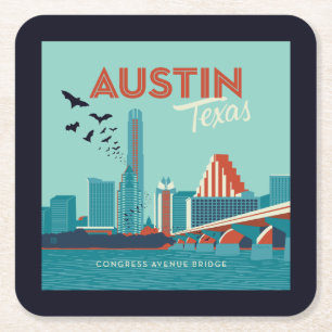 Austin, Texas Congress Avenue Bridge Underlägg Papper Kvadrat