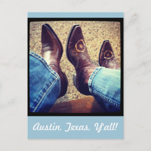 Austin Texas Cowboy Cowgirl Boots Vykort
