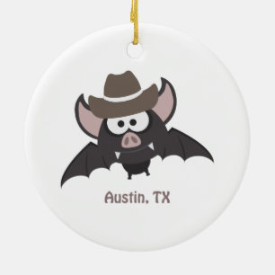 Austin Texas Cute Tecknad Cowboy Fladdermus Julgransprydnad Keramik