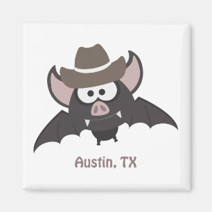 Austin Texas Cute Tecknad Cowboy Fladdermus Magnet