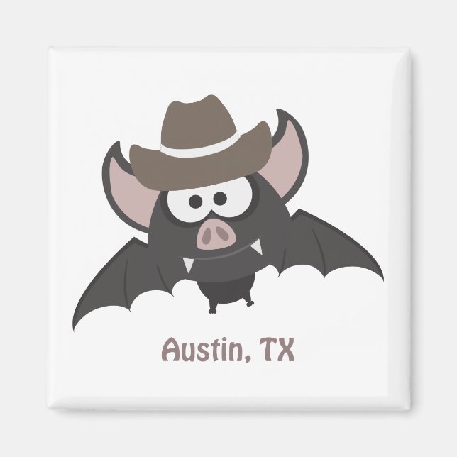 Austin Texas Cute Tecknad Cowboy Fladdermus Magnet (Framsidan)