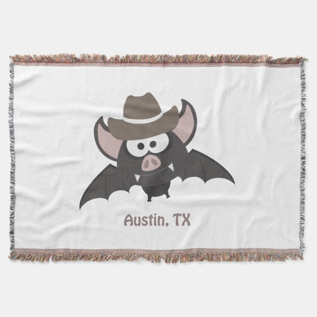 Austin Texas Cute Tecknad Cowboy Fladdermus Mysfilt (Framsidan)