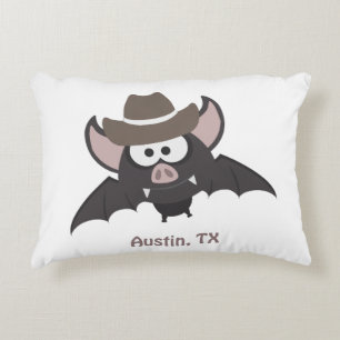 Austin Texas Cute Tecknad Cowboy Fladdermus Prydnadskudde