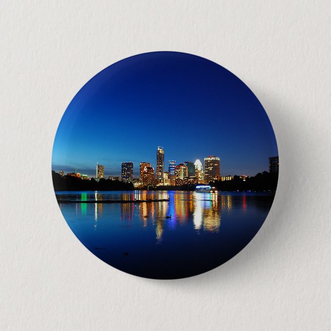 Austin Texas Downtown Night Skyline Ladybird Sjö Knapp (Framsida)
