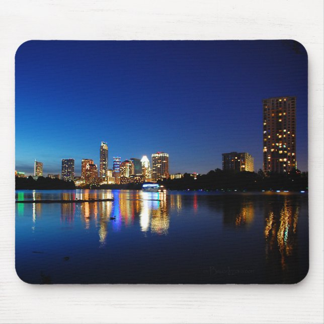 Austin Texas Downtown Night Skyline Ladybird Sjö Musmatta (Framsidan)