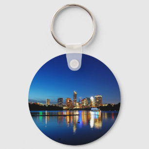 Austin Texas Downtown Night Skyline Ladybird Sjö Nyckelring