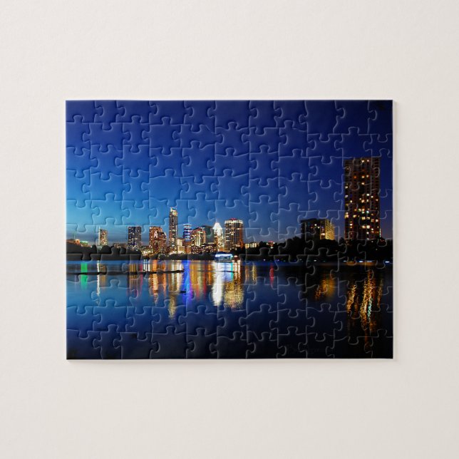 Austin Texas Downtown Night Skyline Ladybird Sjö Pussel (Horisontell)
