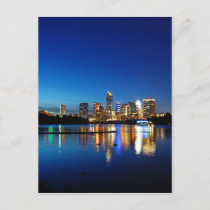Austin Texas Downtown Night Skyline Ladybird Sjö Vykort