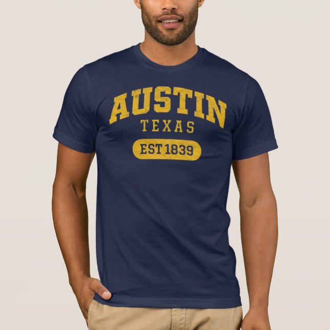Austin Texas Est. 1839 Vintage Varsity T Shirt (Framsida)