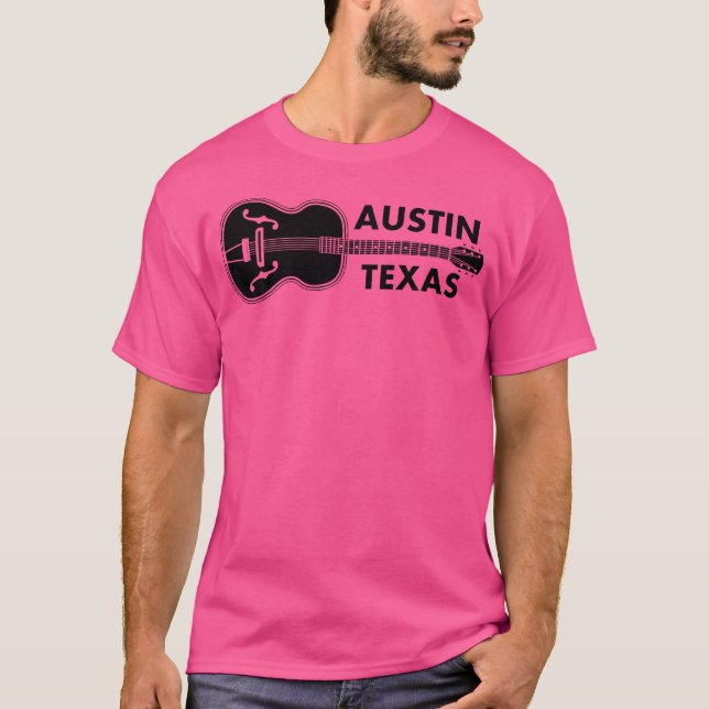 Austin Texas F-Hål Acoustic Land Music Guitar T Shirt (Framsida)