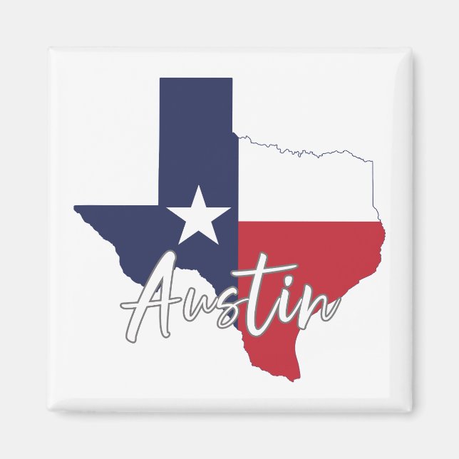 Austin, Texas Flagga Karta Magnet (Framsidan)