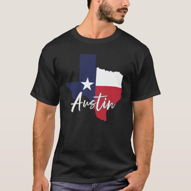 Austin, Texas Flagga Karta Manar Black T Shirt (Framsida)