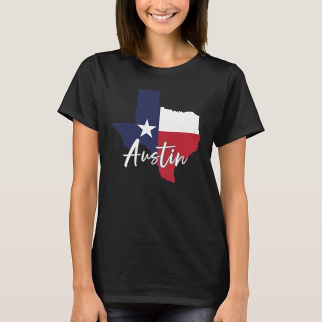 Austin, Texas Flagga Karta Women's Black T Shirt (Framsida)
