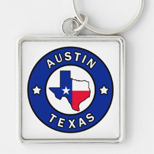 Austin Texas Fyrkantig Silverfärgad Nyckelring