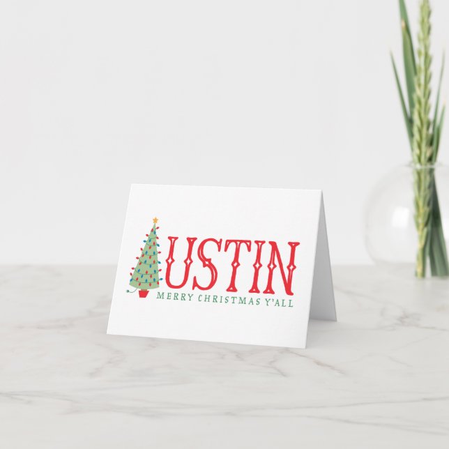 Austin Texas God jul Träd Greeting Card Helgkort (Framsida)