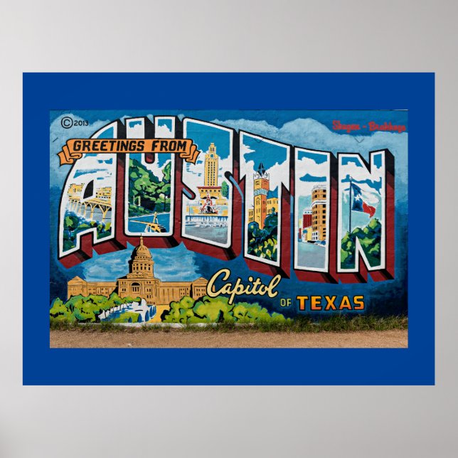 Austin, Texas Hälsningar Poster (Framsidan)