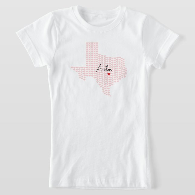 Austin Texas Hjärtan T Shirt (Laydown)