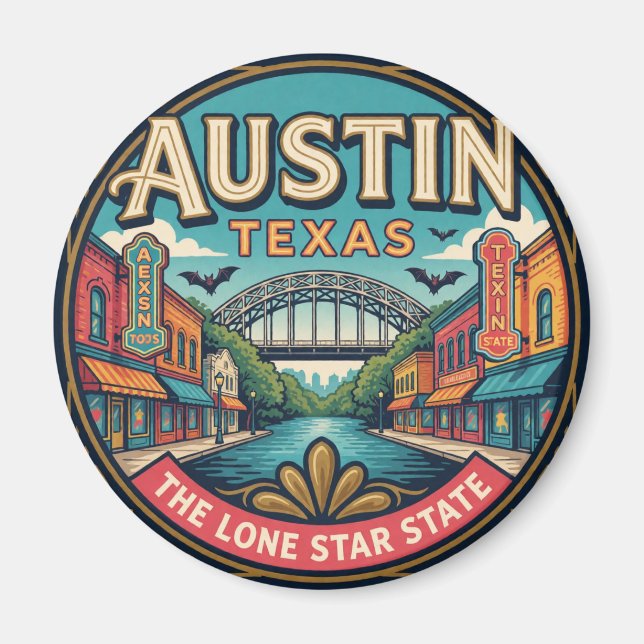 Austin Texas Huvudstad Musik Resa Magnet (Framsidan)