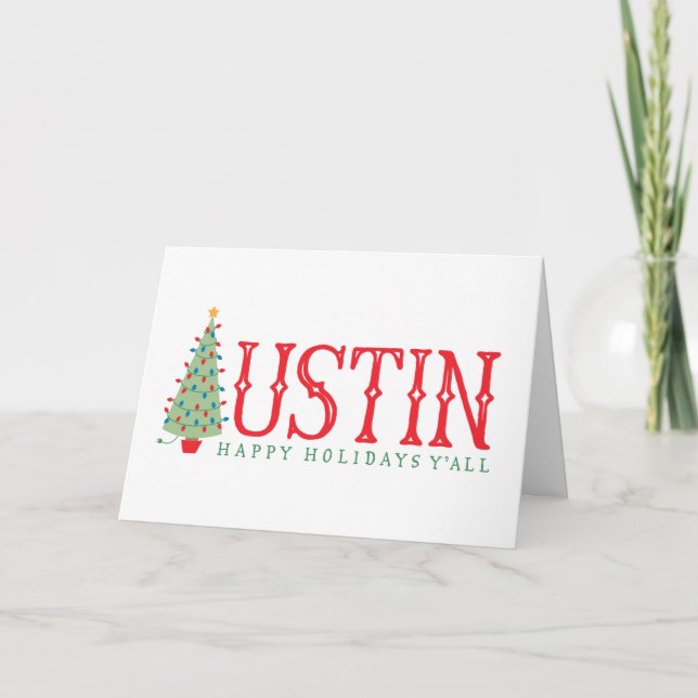 Austin, Texas Julgran Glad helg Card (Framsida)
