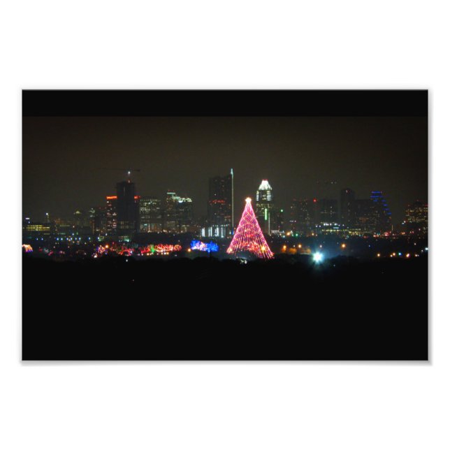 Austin Texas Julspår för Ljus Skyline Fototryck (Framsidan)