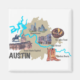 Austin Texas Karta Magnet