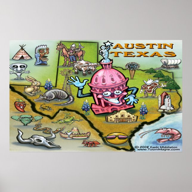 Austin TEXAS Karta Poster (Framsidan)