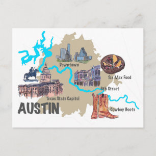 Austin Texas Karta Vykort