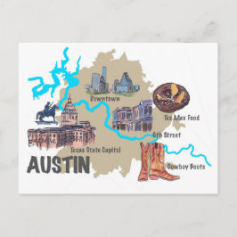 Austin Texas Karta Vykort