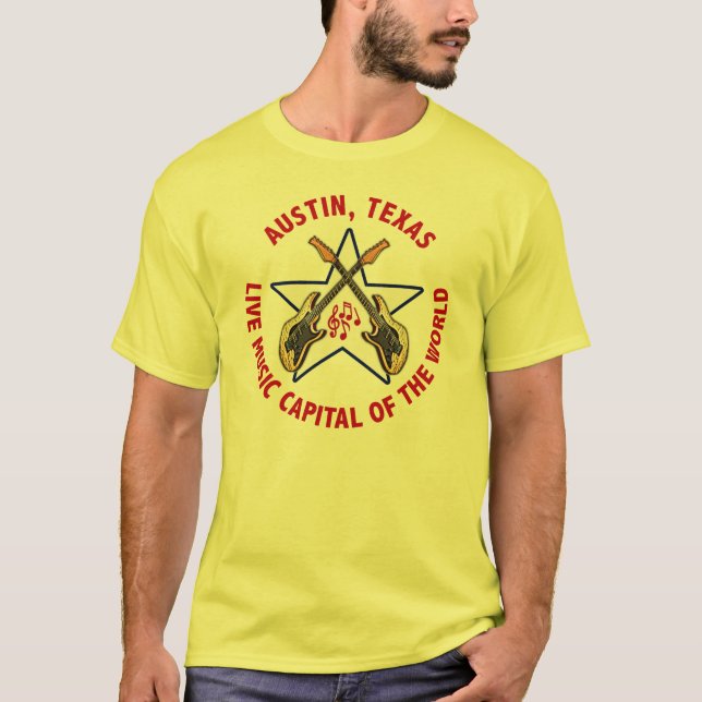 Austin Texas levande musikhuvudstad av världen Tee Shirt (Framsida)