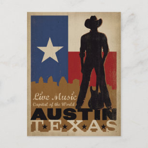 Austin, Texas Live Music Cowboy Vykort