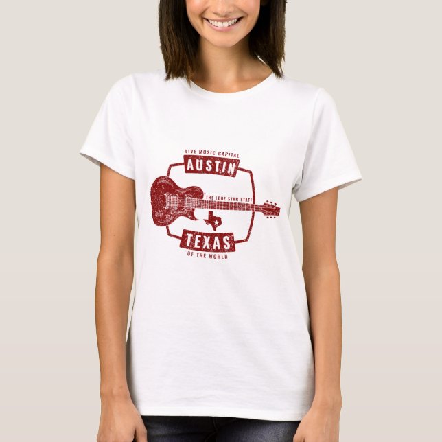 Austin Texas Live Music Guitar T Shirt (Framsida)