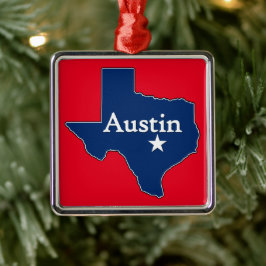 Austin Texas Lone Star State Karta Texan jul Julgransprydnad Metall