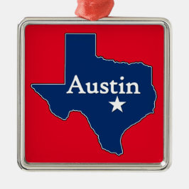 Austin Texas Lone Star State Karta Texan jul Julgransprydnad Metall