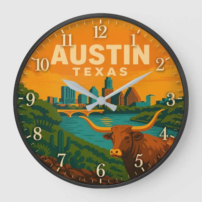 Austin Texas Longhorn Riverfront Stor Klocka (Framsida)