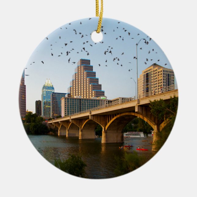 Austin, Texas med Fladdermöss Julgransprydnad Keramik (Framsidan)