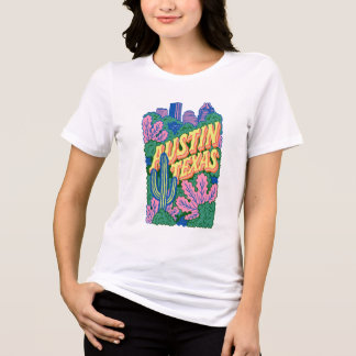 Austin Texas Retro Färgglatt Stadsscape Kaktus T-S T Shirt