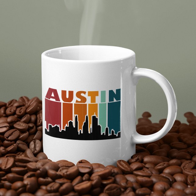 Austin Texas Retro Sunset Cityscape Kaffemugg (austin texas retro vintage sunset coffee mug)