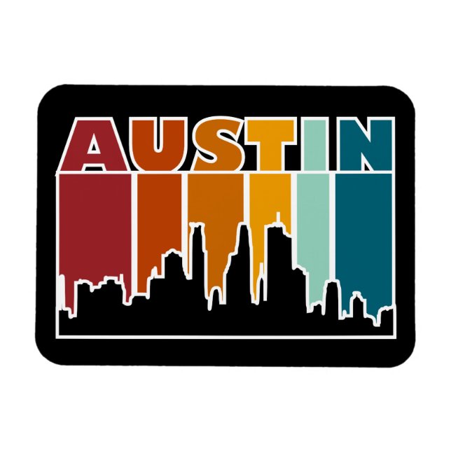 Austin Texas Retro Sunset Cityscape Magnet (Horisontell)