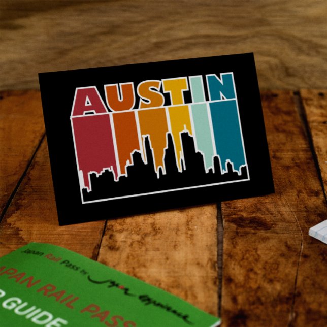 Austin Texas Retro Sunset Cityscape Vykort (Austin texas Vintage Sunset Cityscape)