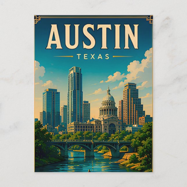 Austin Texas Siluett och Strandpromenad Vykort (Framsida)