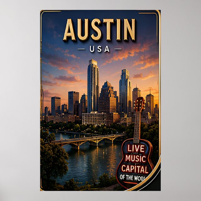 Austin Texas Siluett Resa Poster (Framsidan)