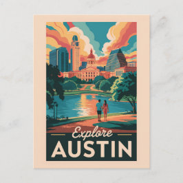 Austin Texas Siluett Reseskisser Konst Vintage Vykort