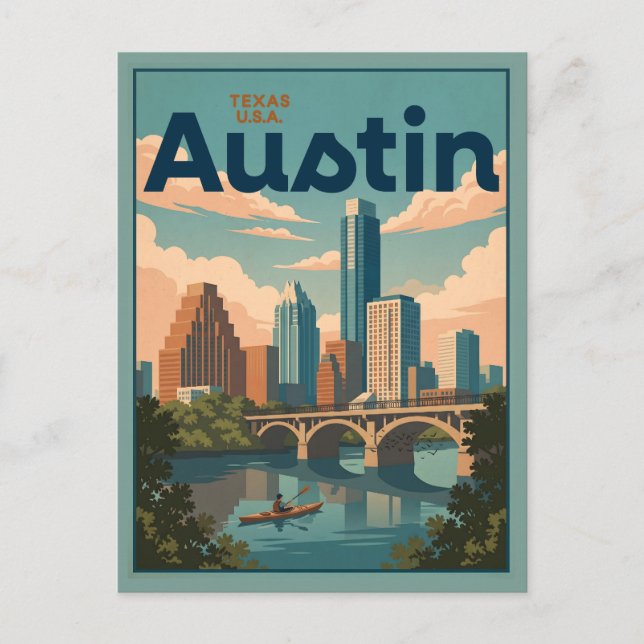 Austin Texas Siluett Strandpromenad vykort (Framsida)