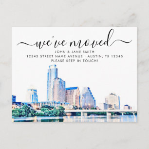 Austin Texas Skyline Flytta Announcement Postcard Meddelande Vykort