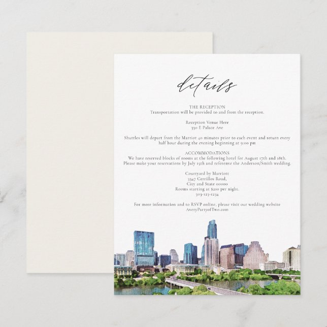 AUSTIN TEXAS Skyline-information för in kort (Fram/baksida)