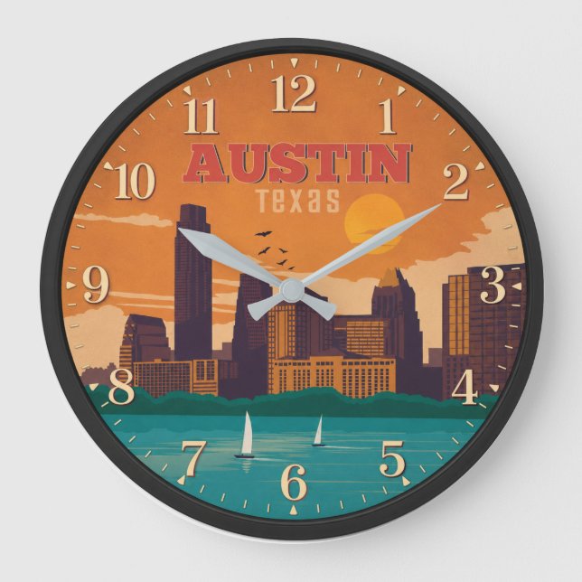 Austin Texas Skyline Sunset  Stor Klocka (Framsida)
